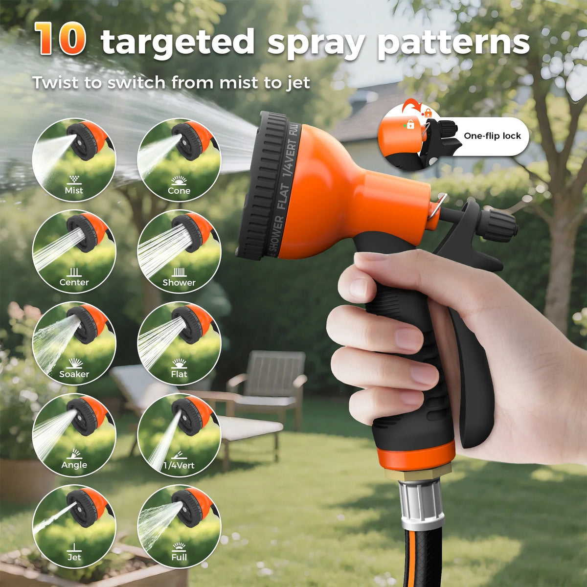 Retractable Garden Hose Reel 1/2 in x 100 ft, Auto-Rewind & Any Length Lock, 180" Swivel Heavy Duty Hose Reel Wall Mount for Outside, 10 Spray Patterns, UV-Resistant