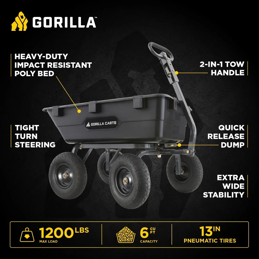 Gorilla Carts 6 cu ft Heavy Duty Poly Dump Cart with Steel Frame, Black