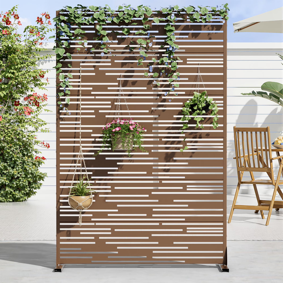MAYEERTY 72" 47in Outdoor Privacy Screen with Stand Metal Balcony Decorative Screen, Black