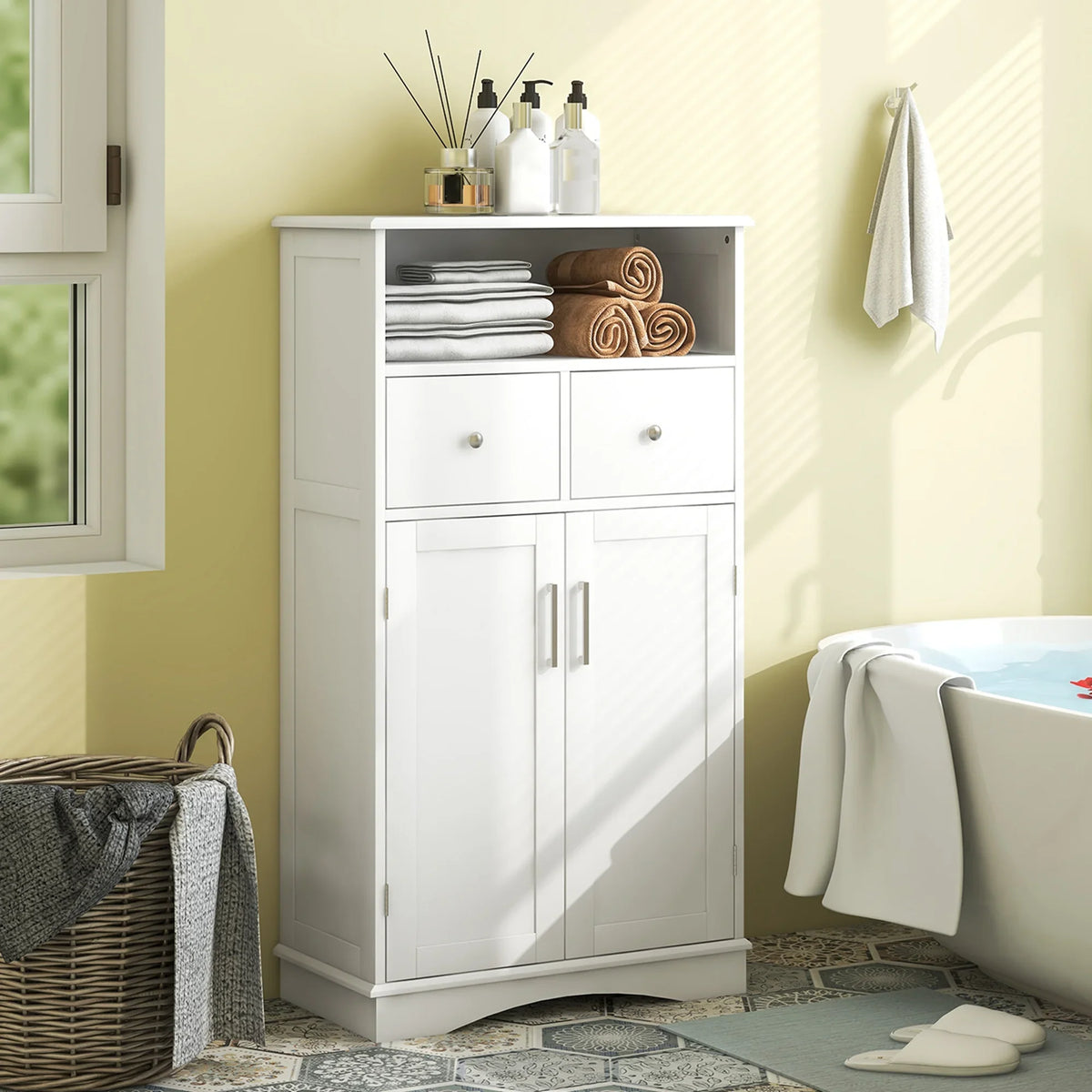 Costway Bathroom Floor Cabinet Freestanding Storage Cabinet with 2 Doors White