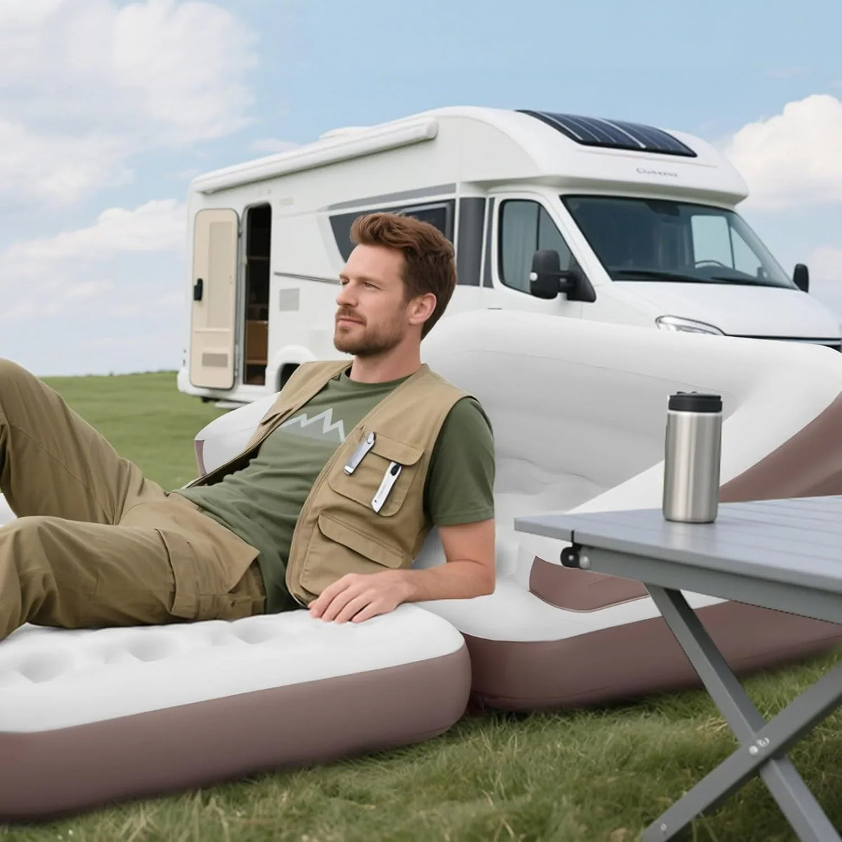 Full Size Air Mattress for Inflatable Portable Blow Up Mattress Sofa Bed with Flocked top-Double Air Couch for Tent Camping(Dark Brown)