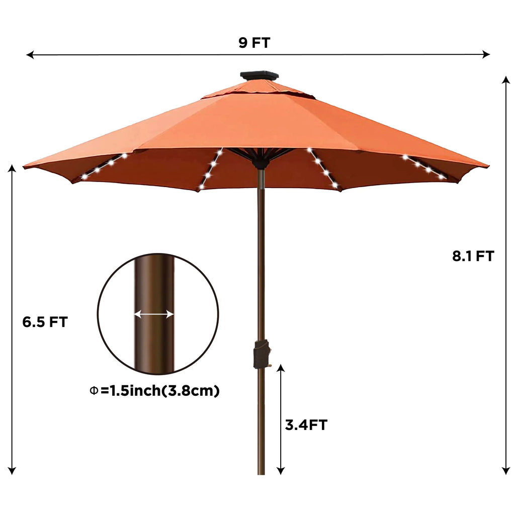 EliteShade Sunbrella Solar Umbrellas 9ft Market Umbrella with 80 LED Lights Patio Umbrellas Outdoor Table Umbrella with Ventilation and 5 Years Non-Fading Top,Ruby