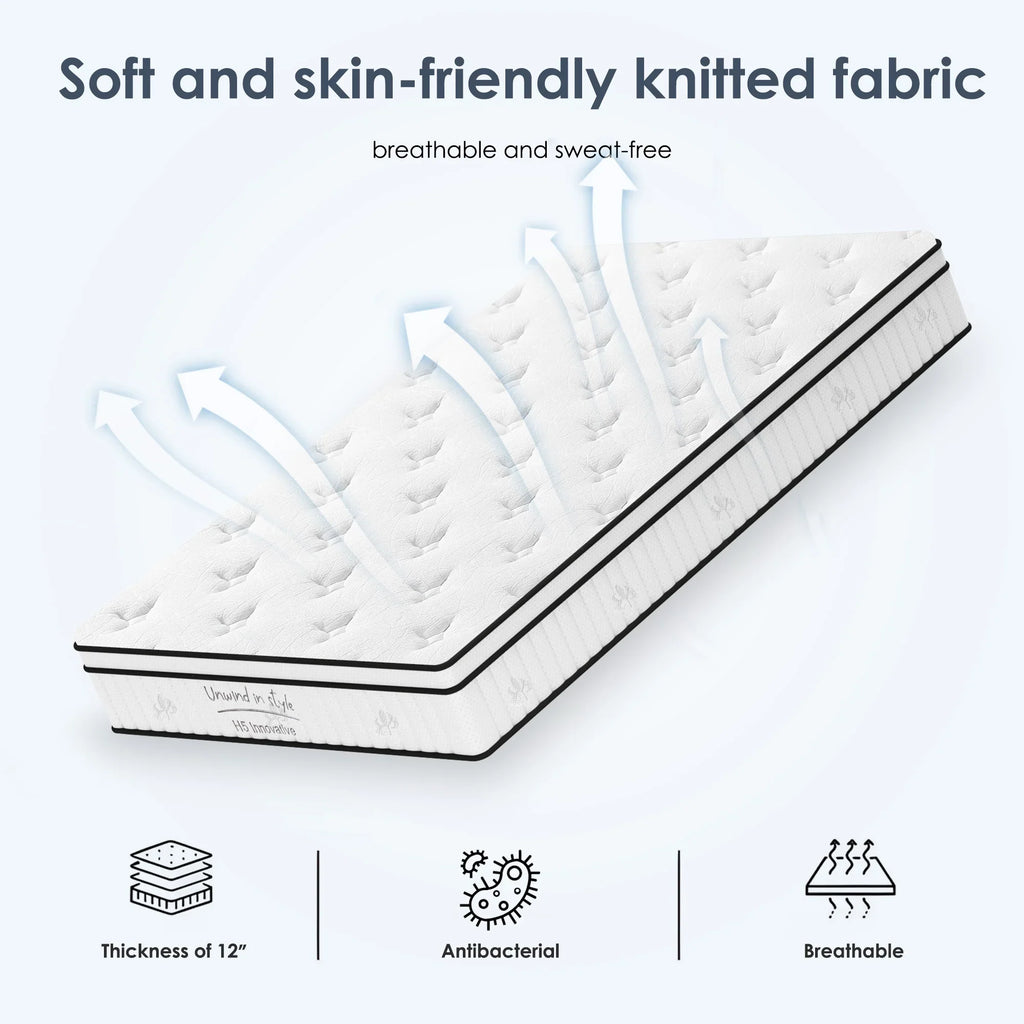 Twin Mattress,Hybrid Innerspring and Memory Foam Mattress in a Box,Medium Firm Support with Cooling Fabric,CertiPUR-US Certified,75"x39"x6",White+Blue