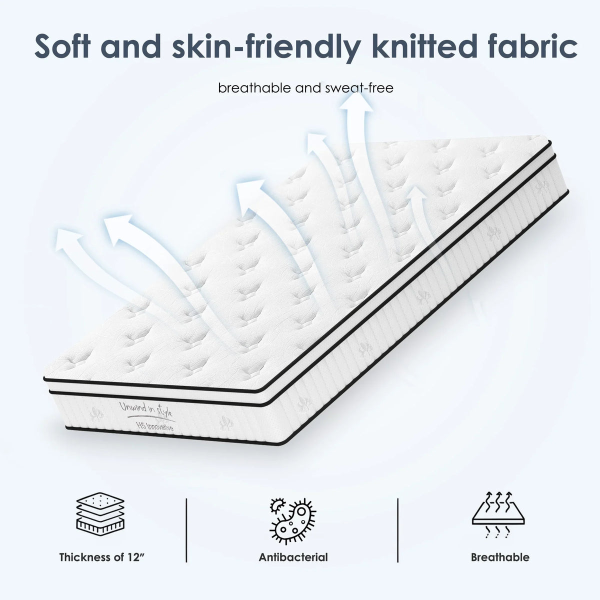 Twin Mattress,Hybrid Innerspring and Memory Foam Mattress in a Box,Medium Firm Support with Cooling Fabric,CertiPUR-US Certified,75"x39"x6",White+Blue