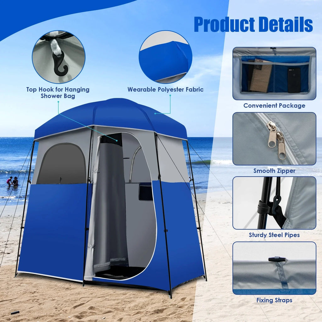 YUONAO 7'x3.5'x7 Double-Room Camping Shower & Toilet Tent with Floor and Carry Bag – Oversized Privacy Shelter for Outdoor Camping, Beach, Hiking