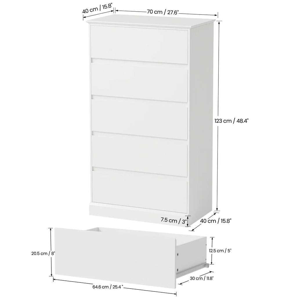 2 PCS Dresser for Bedroom, 5 Drawer Dresser Black Chest of Drawers for Living Room Dressing Room Entryway -2PCS