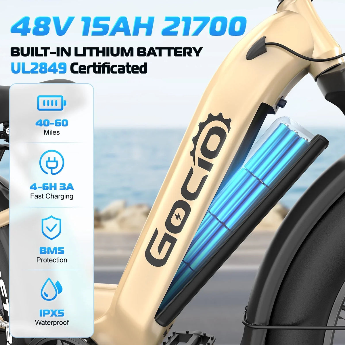 Gocio Electric Bike for Adults, 26" Fat Tire E-Mountain Bike, 1350W Peak Motor 48V 15Ah Battery, 22MPH 7-Speed Ebike for off Road, UL 2849