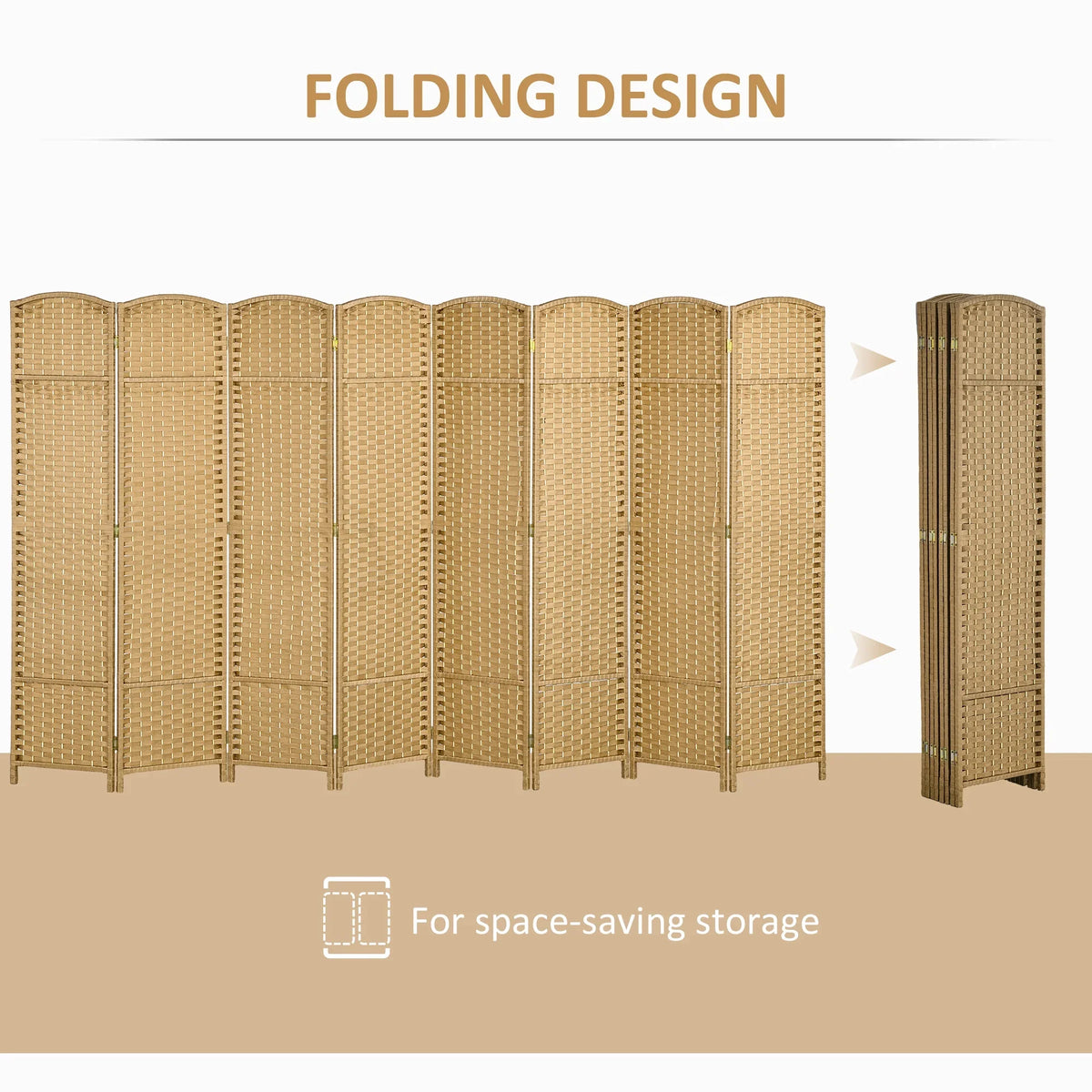 HOMCOM 4 Panel Room Divider Freestanding Folding Privacy Screen Nature Wood