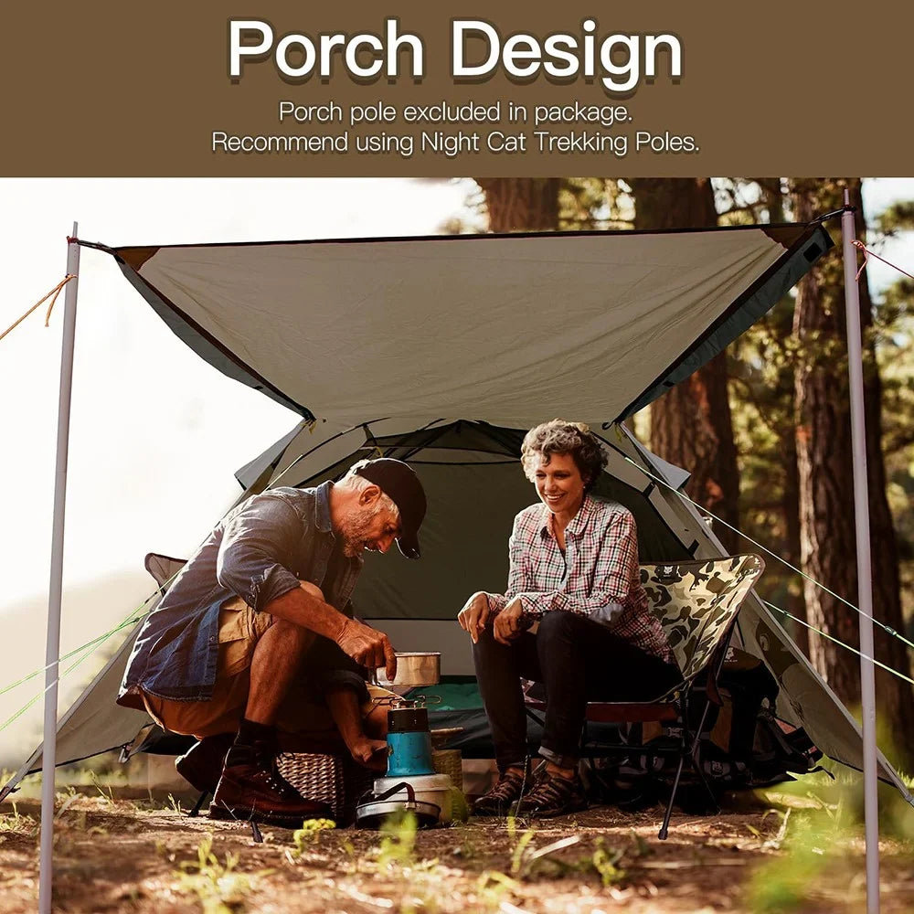 Night Cat Camping Tent 2-3 Man with Porch Family Backpacking Tent Double Layers
