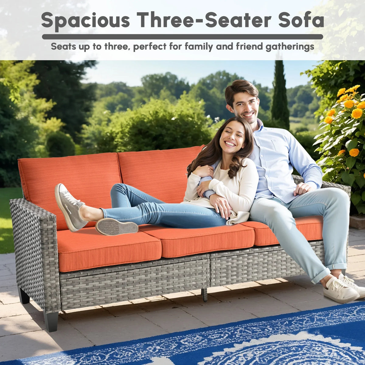 Ovios 5 Pieces Outdoor Patio Furniture Set Wicker Rattan Outdoor Conversation Comfortable Sectional Sofa with Steel Frame, Grey