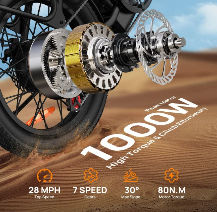 Electric Bike for Adults, 745W Peak Motor Ebike, 48V 13Ah Removable Battery, 20MPH,80 Miles Max, 20" Fat Tire Electric Bicycle with Colorful Display, All-Terrain E-Bike for Adults and Teens