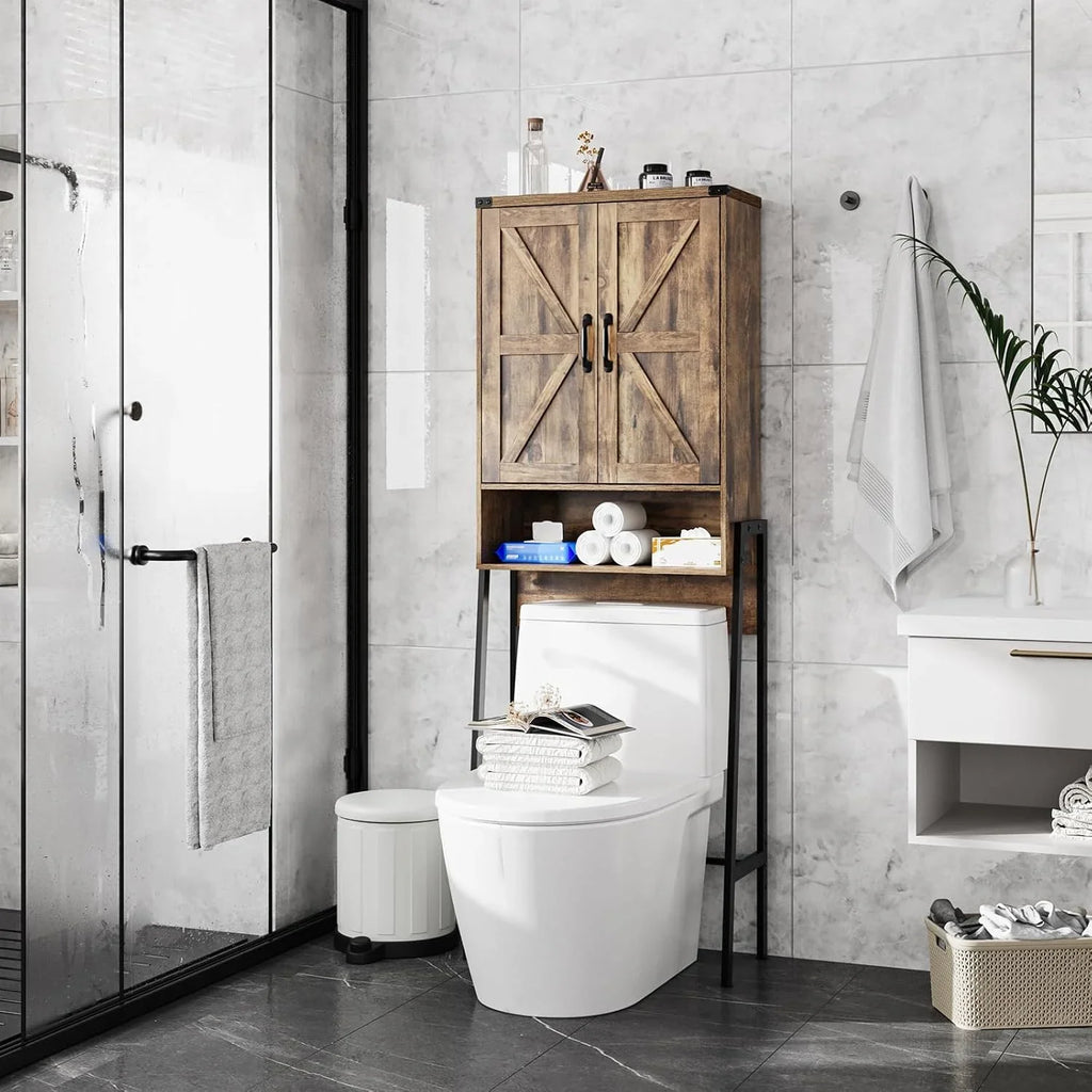 Vabches Over The Toilet Storage Cabinet, 68" H Farmhouse Freestanding Bathroom Storage Organizer with Double Doors & Storage Shelves