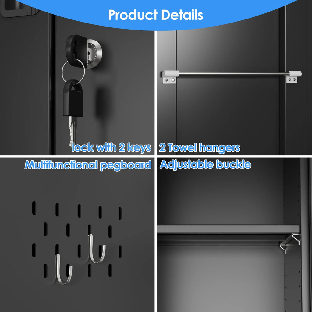 GAEANET 2 Door Metal Storage Cabinet with 5 Adjustable Shelves &Pegboard, 71" H"32" W"16" D Locking Steel Garage Cabinet, for Garage,Office,Home,Gym,School, File Cabinet,Assembly Required, Black