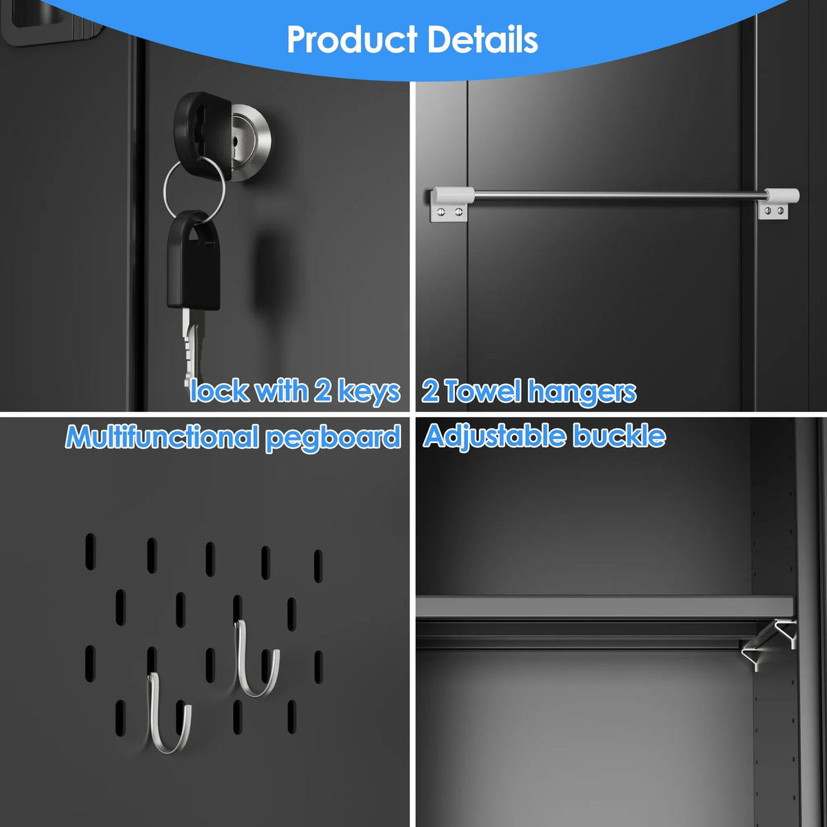 GAEANET 2 Door Metal Storage Cabinet with 5 Adjustable Shelves &Pegboard, 71" H"32" W"16" D Locking Steel Garage Cabinet, for Garage,Office,Home,Gym,School, File Cabinet,Assembly Required, Black