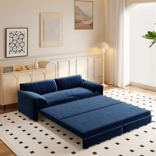 66" Queen Pull Out Sofa Bed, 3-in-1 Convertible Sleeper Sofa with Side Storage,Multi-Functional Velvet Loveseat Bed for Living Room,Bedroom