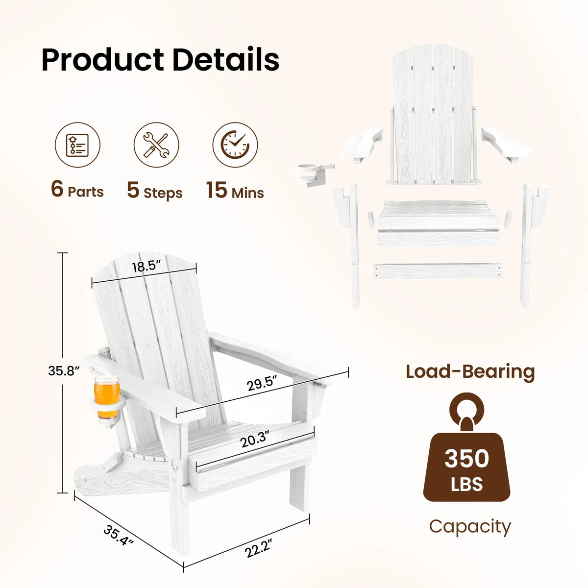 SERWALL Outdoor Adjustable Folding HDPE Adirondack Chairs Set of 2 with Cup Holder, Gray