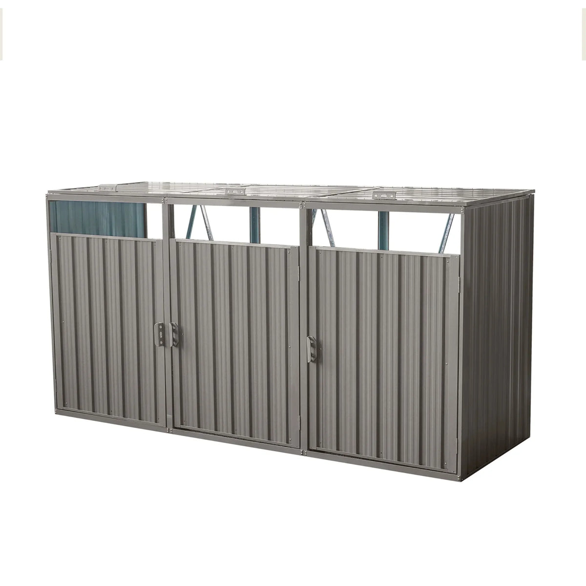 JXXRZ Metal Garbage Bin Shed for 2 Trash Cans with Lockable Doors and Lids,Galvanized Steel Garbage Bin Storage Shed for Garden Yard Lawn, Black