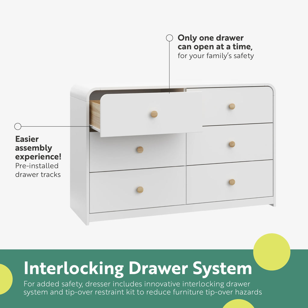 Storkcraft Santos 6 Drawer Nursery Double Dresser, White