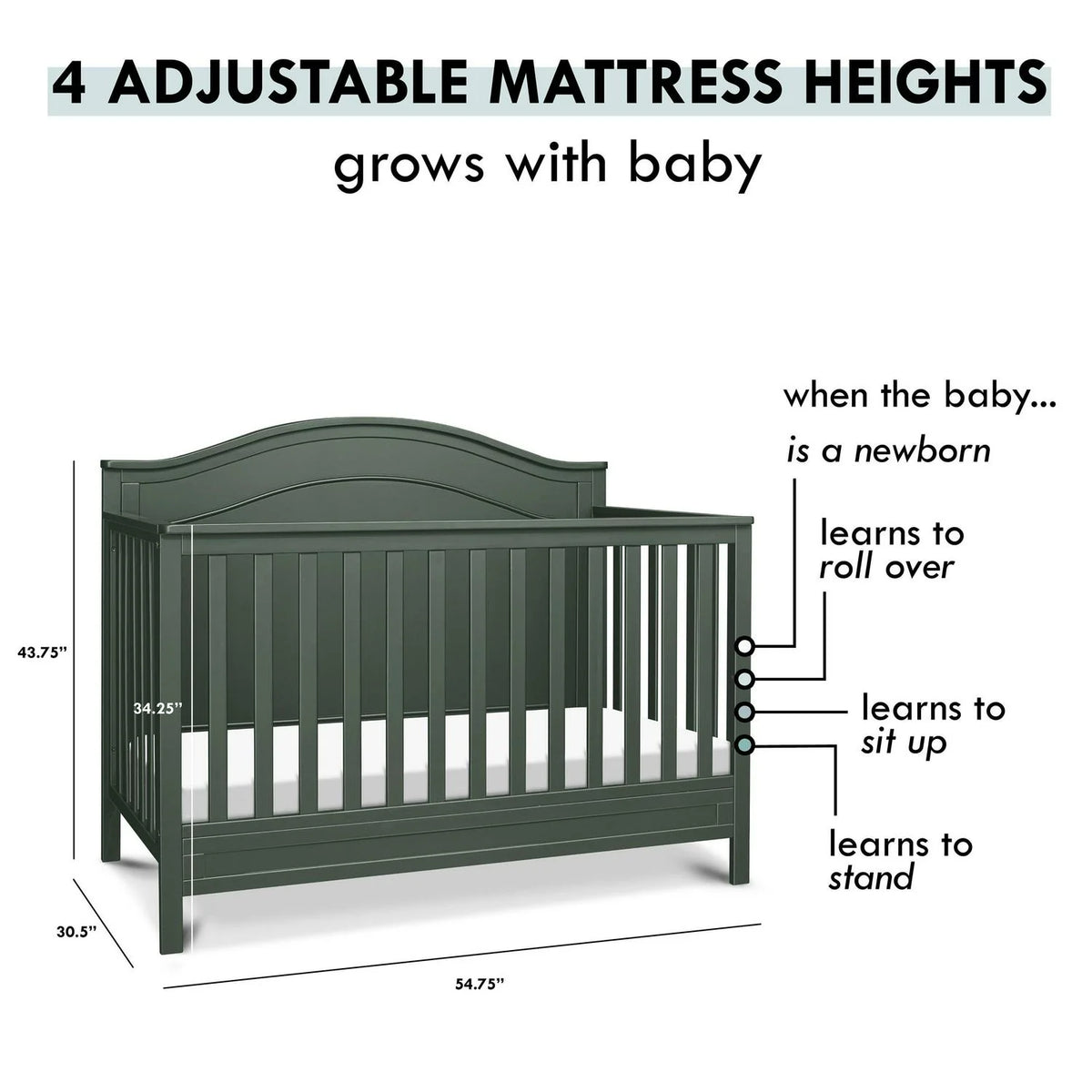 DaVinci Charlie 4-in-1 Convertible Crib. Greenguard Gold Certified. Forest Green