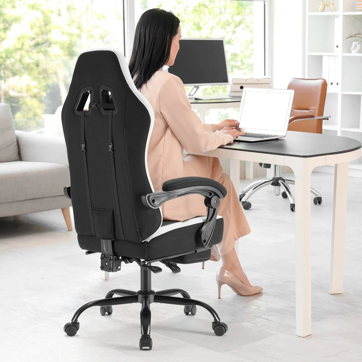 MCQ Ergonomic Swivel Gaming Chair with Headrest Lumbar Support for Home Office, Black and Grey