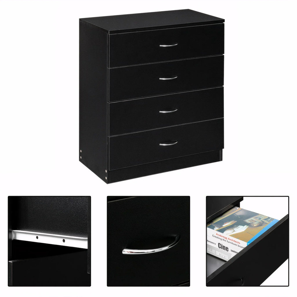 BESTCROF 4 Drawer Dresser Black Dresser, Modern Nightstand Dressers for Bedroom, Small Chest of Drawers Storage Cabinet Dresser Organizer Unit with Handle for Home, Office