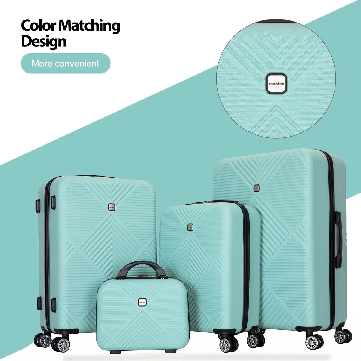 Tripcomp Luggage Sets 4 Piece Suitcase Set (14/20/24/28)Hardside Suitcase with Spinner Wheels Lightweight Carry on Luggage(Black)