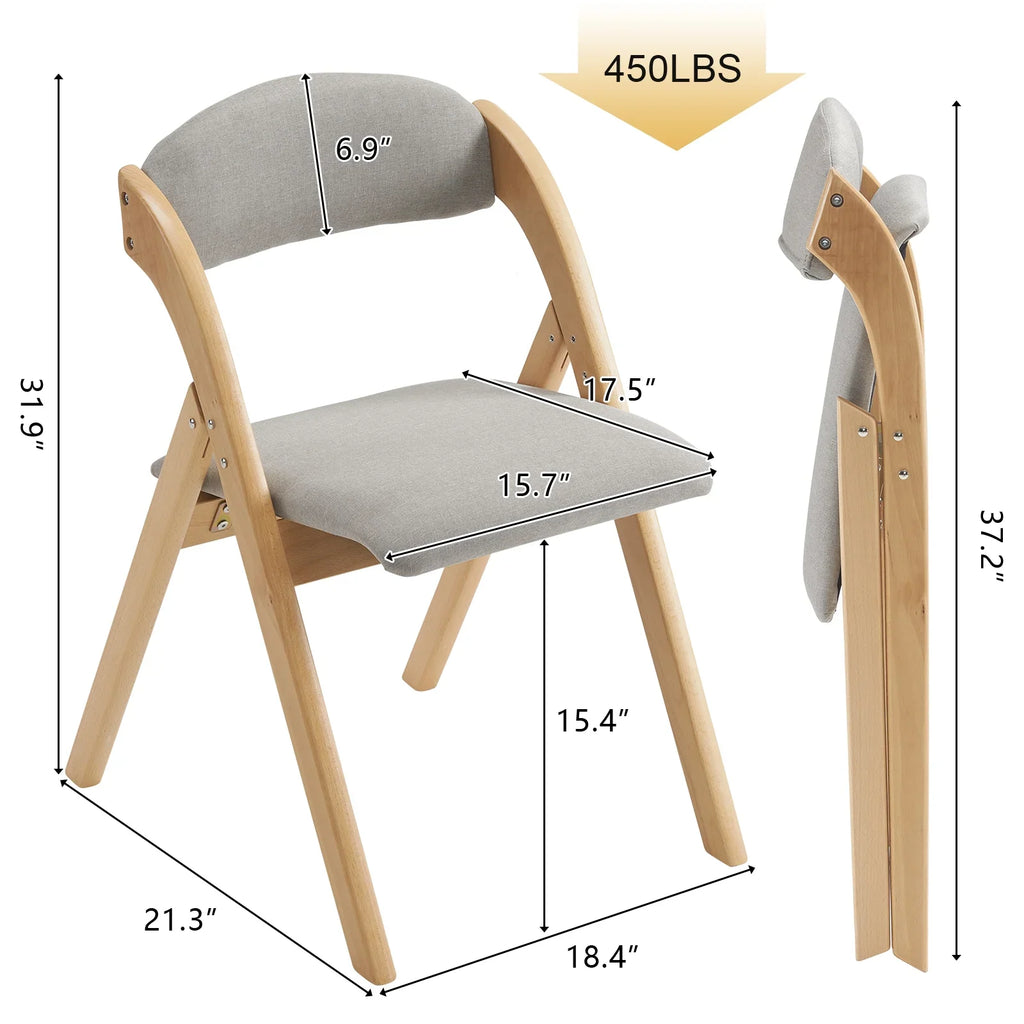 Ktaxon Folding Chairs Rubber Wood Frame Foldable Event Chairs Padded Diner Chairs for Office and Party Reading Dining Set of 2 Light Gray