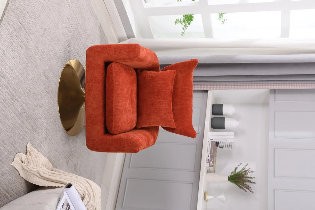 Swivel Accent Chair, Mid Century Modern 360 Degree Comfy Armchair with Wraparound Backrest, Linen Upholstered Single Sofa Chair for Living Room, Bedroom, Office, Orange
