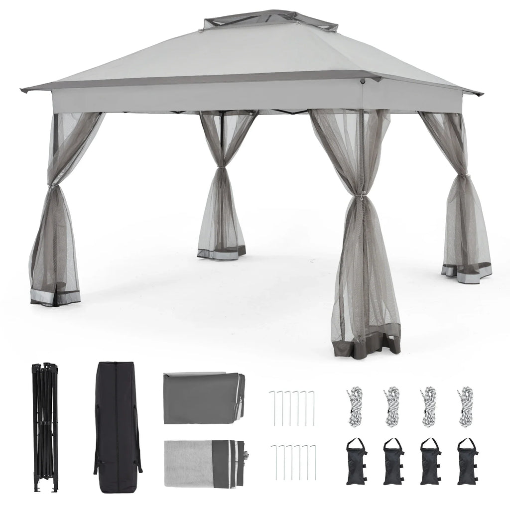 Bezseller 11x11 Pop up Gazebo, Outdoor Waterproof Canopy Tent with Mosquito Netting for Outdoors, Khaki