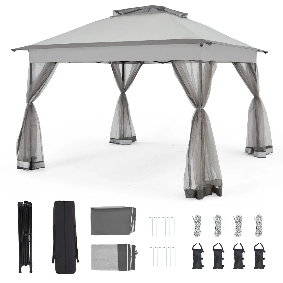 Bezseller 11x11 Pop up Gazebo, Outdoor Waterproof Canopy Tent with Mosquito Netting for Outdoors, Khaki