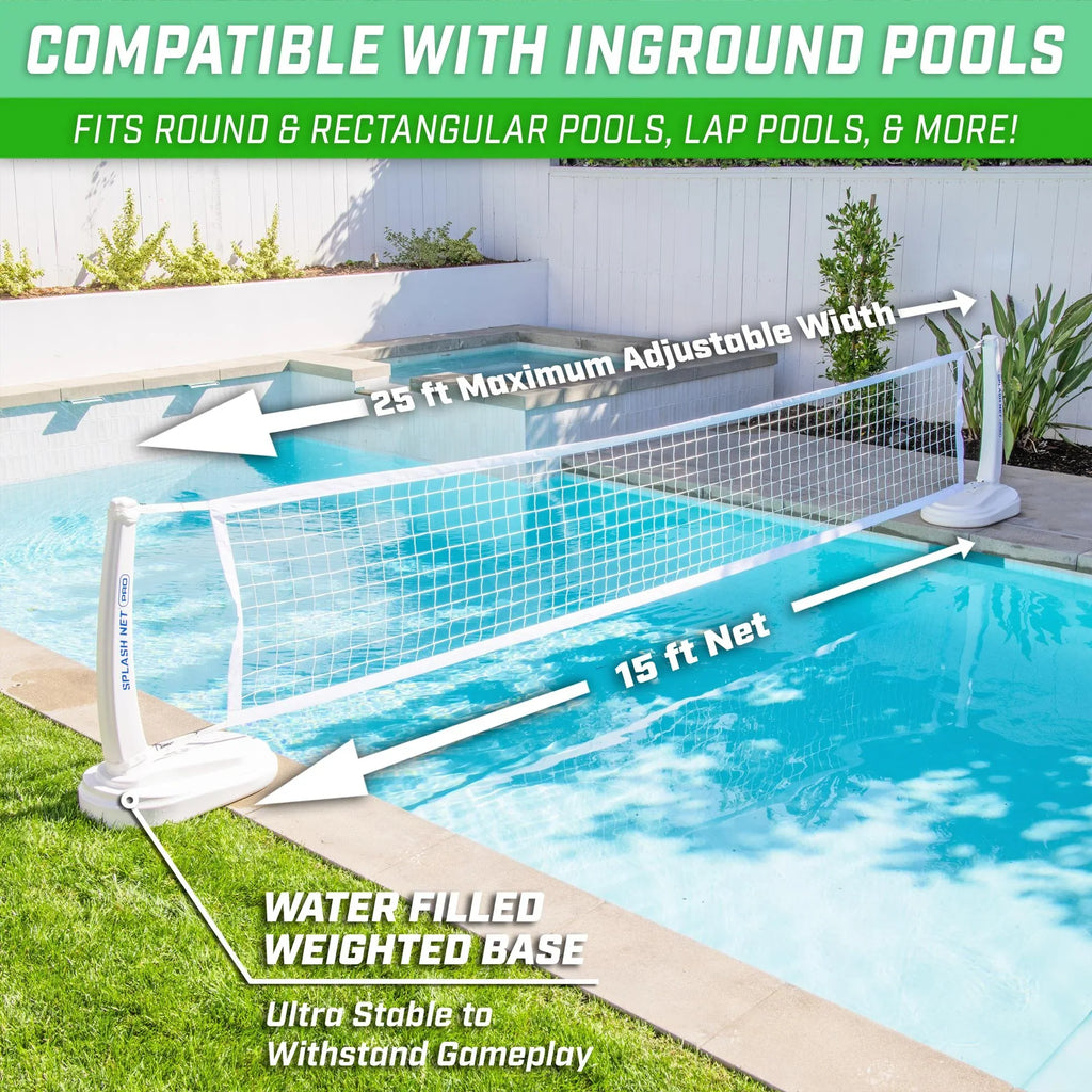 GoSports Splash Net PRO Pool Volleyball Net - Includes 2 Water Volleyballs and Pump - White