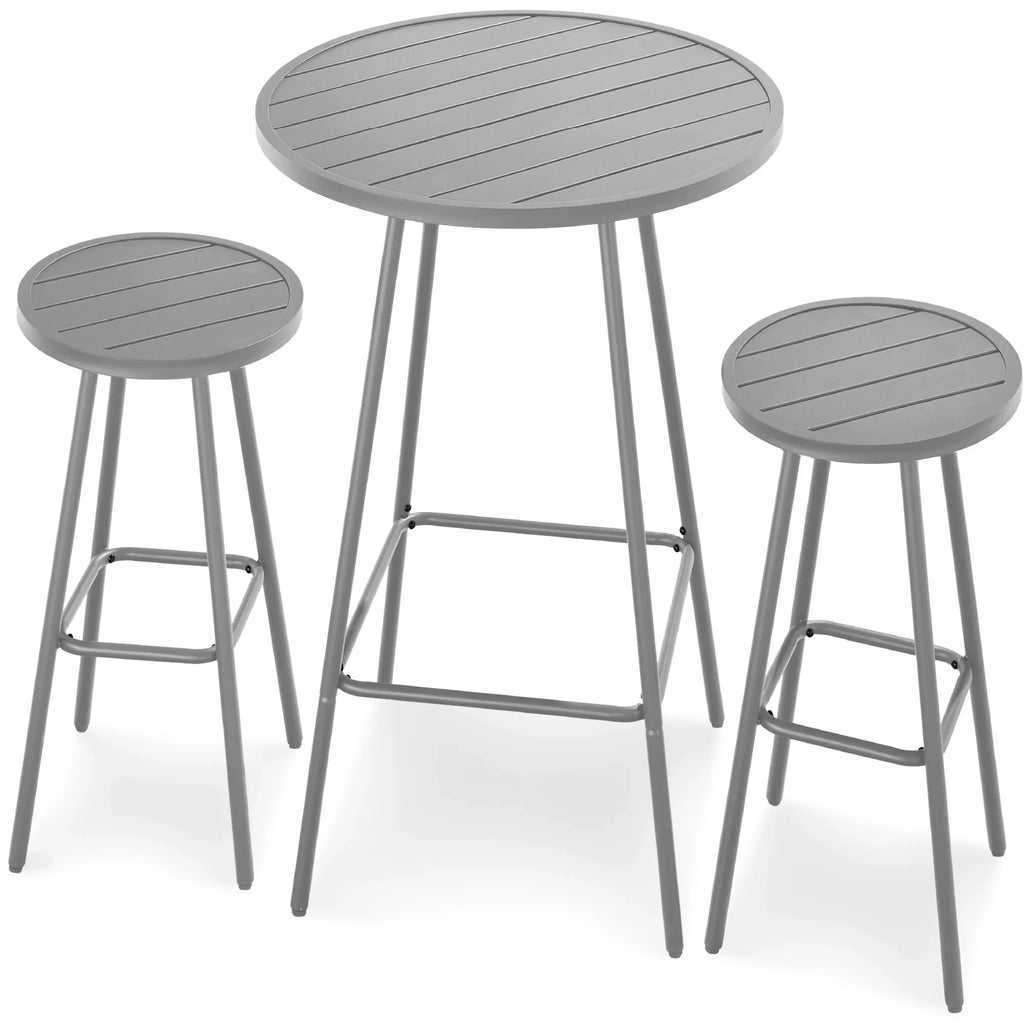 Best Choice Products 3-Piece Steel Patio Bar Height Round Bistro Set w/ Backless Stools, Slatted Design - Black