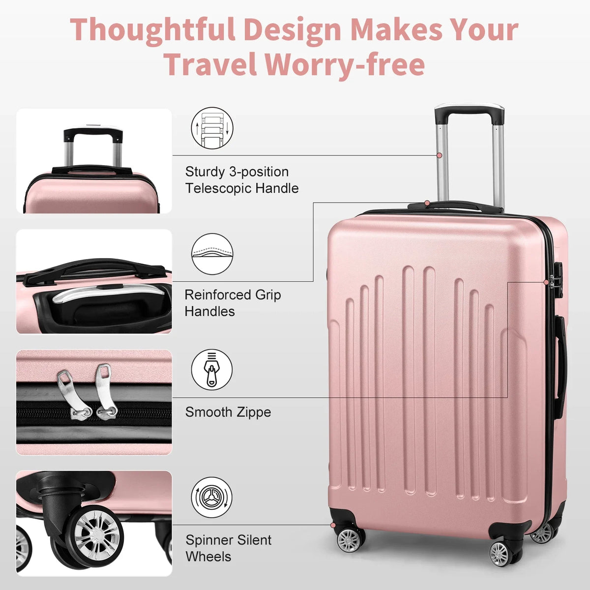 Red 3-Piece Hardshell Spinner Luggage Set (20in, 24in, 28in) - Large ABS Suitcase Set with 8 Wheels, Lightweight & Durable for Travel