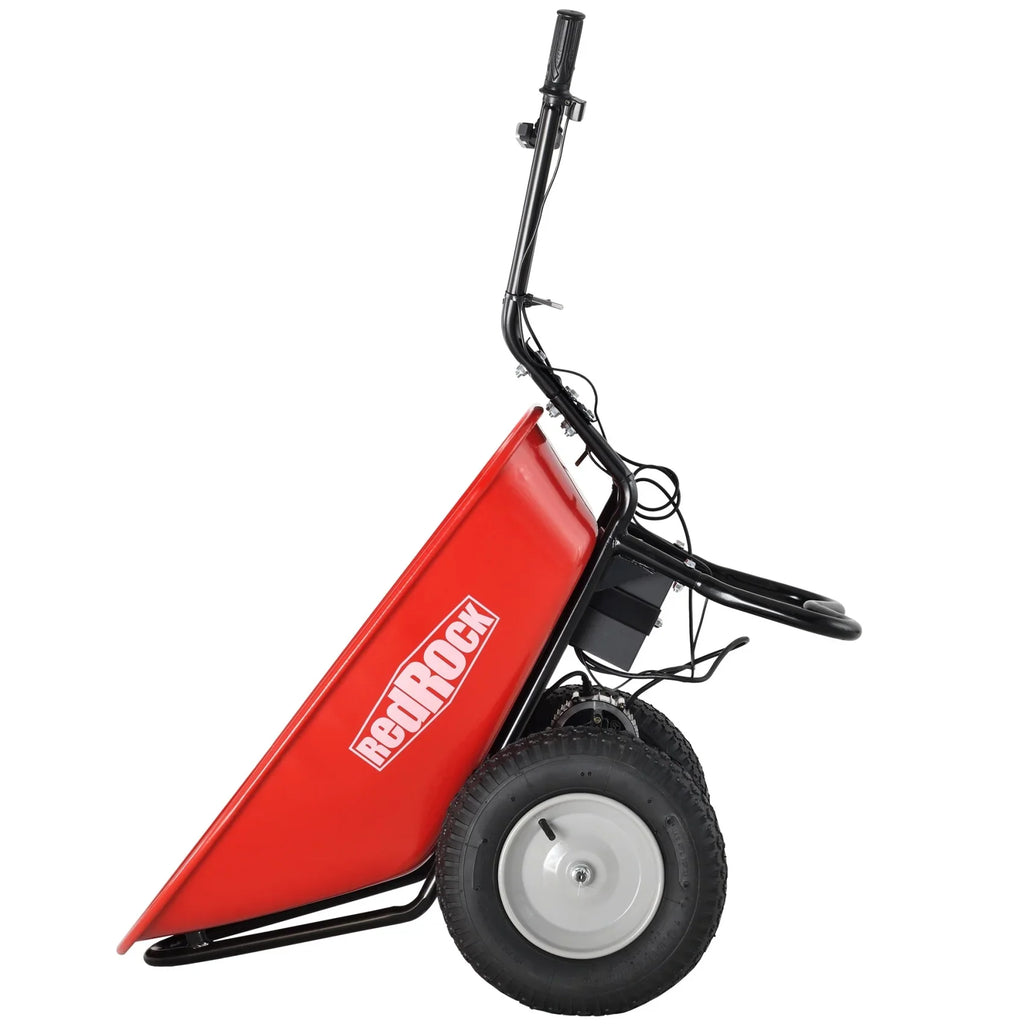 RedRock Electric Wheelbarrow 24V AGM Battery 330lbs Capacity Yard Work & Construction Debris Hauler with Speed Control and Pneumatic Tires
