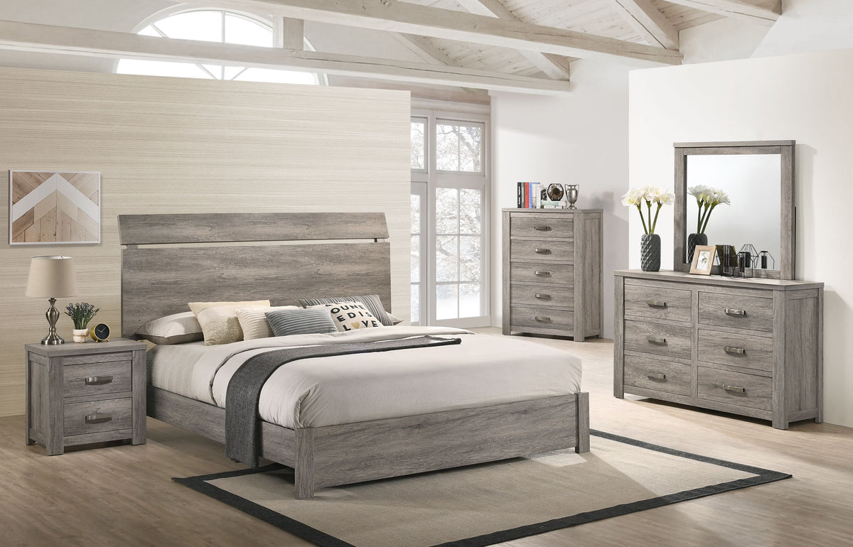Roundhill Furniture Floren Transitional Bedroom Set, 5 Piece, Weathered Gray Wood