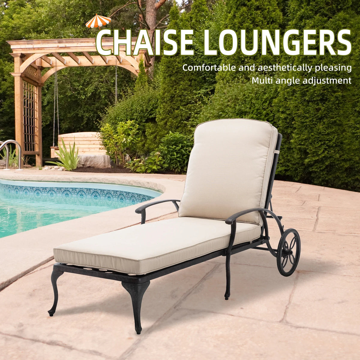 Homefun Aluminum Weatherproof Outdoor Chaise Lounge, Antique Bronze