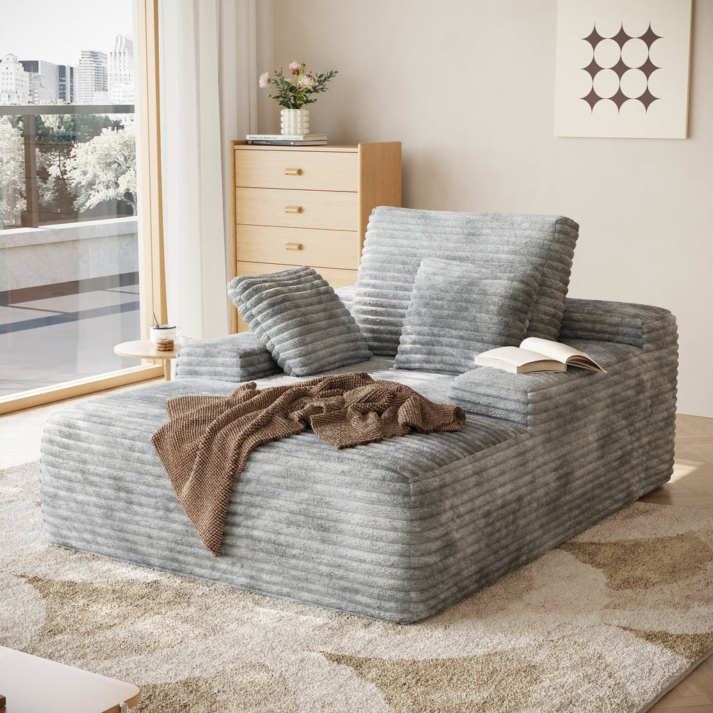 Sodrens Oversized Chaise Lounge Chair Indoor,Upholstered Sofa Bed with Throw Pillows and Armrests,Sleeper Chair for Living Room,Bedroom,Brown,Corduroy