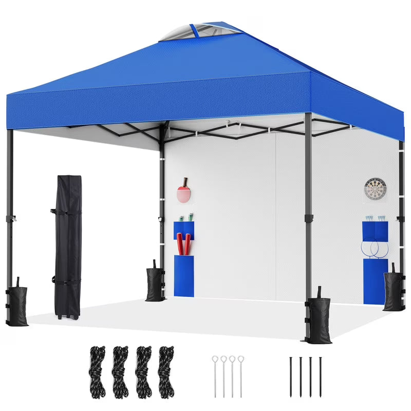 CHITOOMA 10 x 10ft Pop up Canopy Tent, Instant Outdoor Shelter Easy Portable Straight Leg Canopy Tent with Pockets Sidewall, White