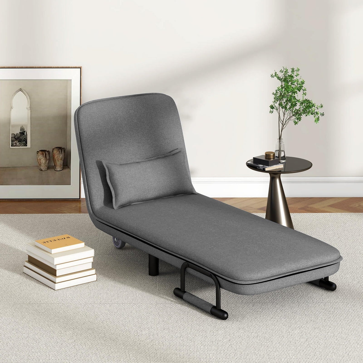 Costway 3-in-1 Convertible Sofa Bed with 5-Position Adjustable Backrest & Lumbar Pillow Brown