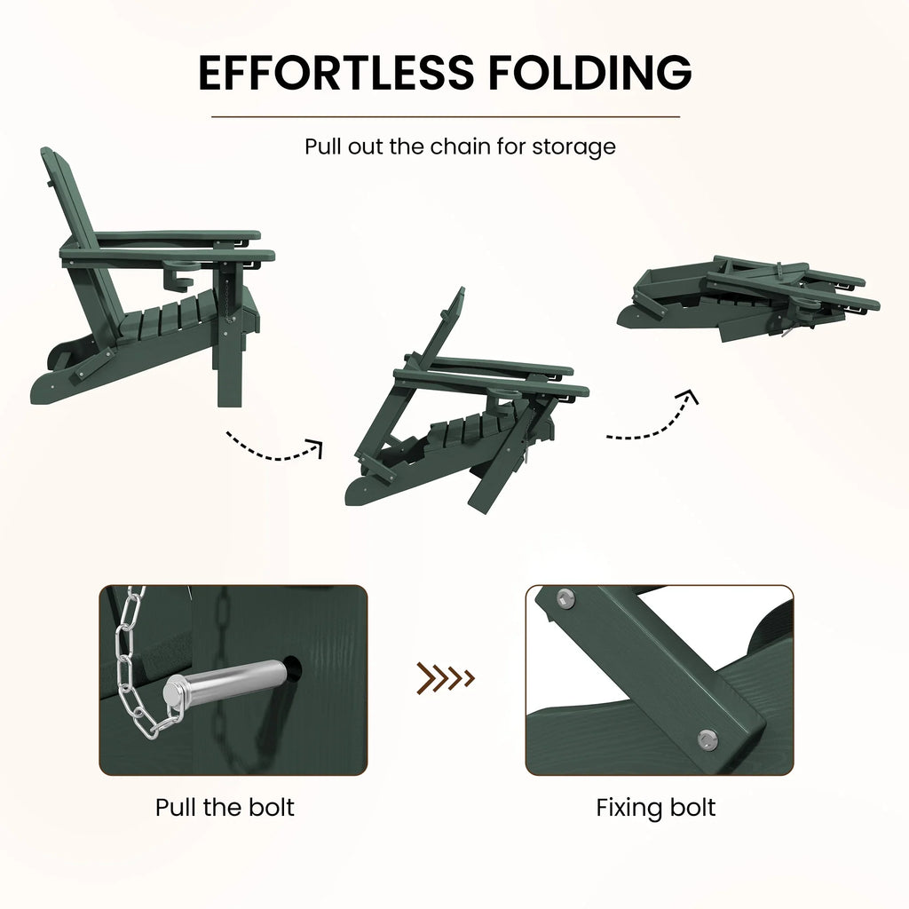 SERWALL Outdoor Adjustable Folding HDPE Adirondack Chairs Set of 2 with Cup Holder, Gray