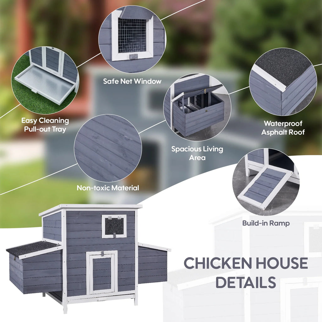 59" Large Chicken Coop for 2-6 Chickens, Wooden Hen House with 4 Nesting Boxes, Outdoor Poultry Cage Rabbit Cage w/Ramps & Ventilation Window, 59''L*33.5''W*38.6''H