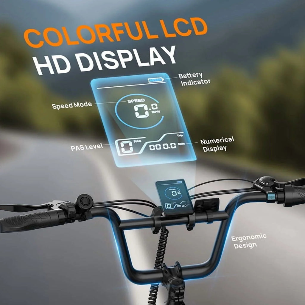 Electric Bike for Adults, 745W Peak Motor Ebike, 48V 13Ah Removable Battery, 20MPH,80 Miles Max, 20" Fat Tire Electric Bicycle with Colorful Display, All-Terrain E-Bike for Adults and Teens
