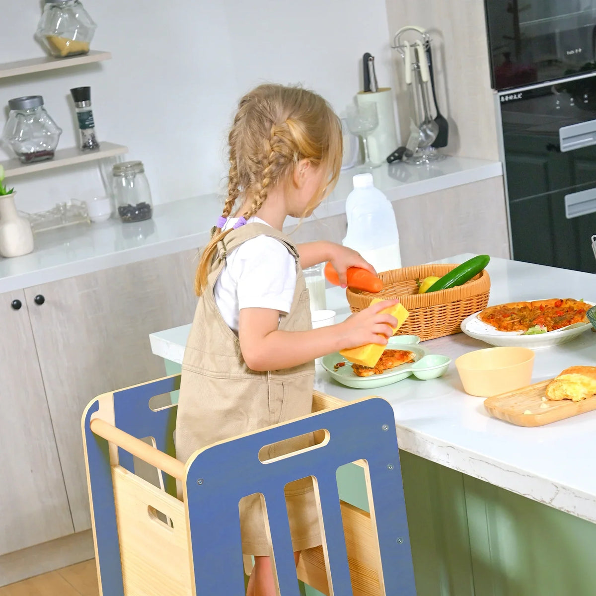 Toddler Standing Tower, Kids Kitchen Stool Helper 3 Levels Adjustable Height Wooden Toddler Step Stools for Learning New Skills