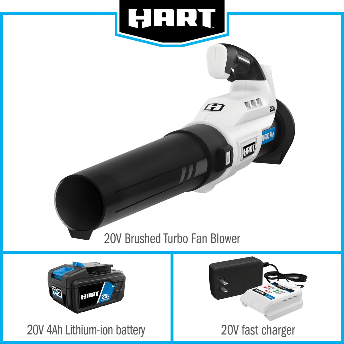 HART 20V Cordless Turbo Fan Leaf Blower (1) 4.0Ah Lithium-Ion Battery