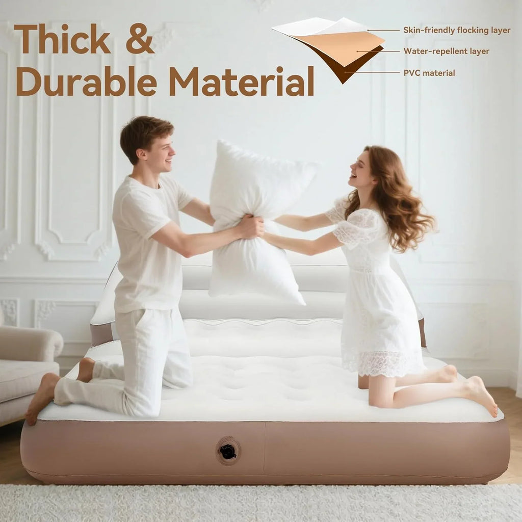 Full Size Air Mattress for Inflatable Portable Blow Up Mattress Sofa Bed with Flocked top-Double Air Couch for Tent Camping(Dark Brown)