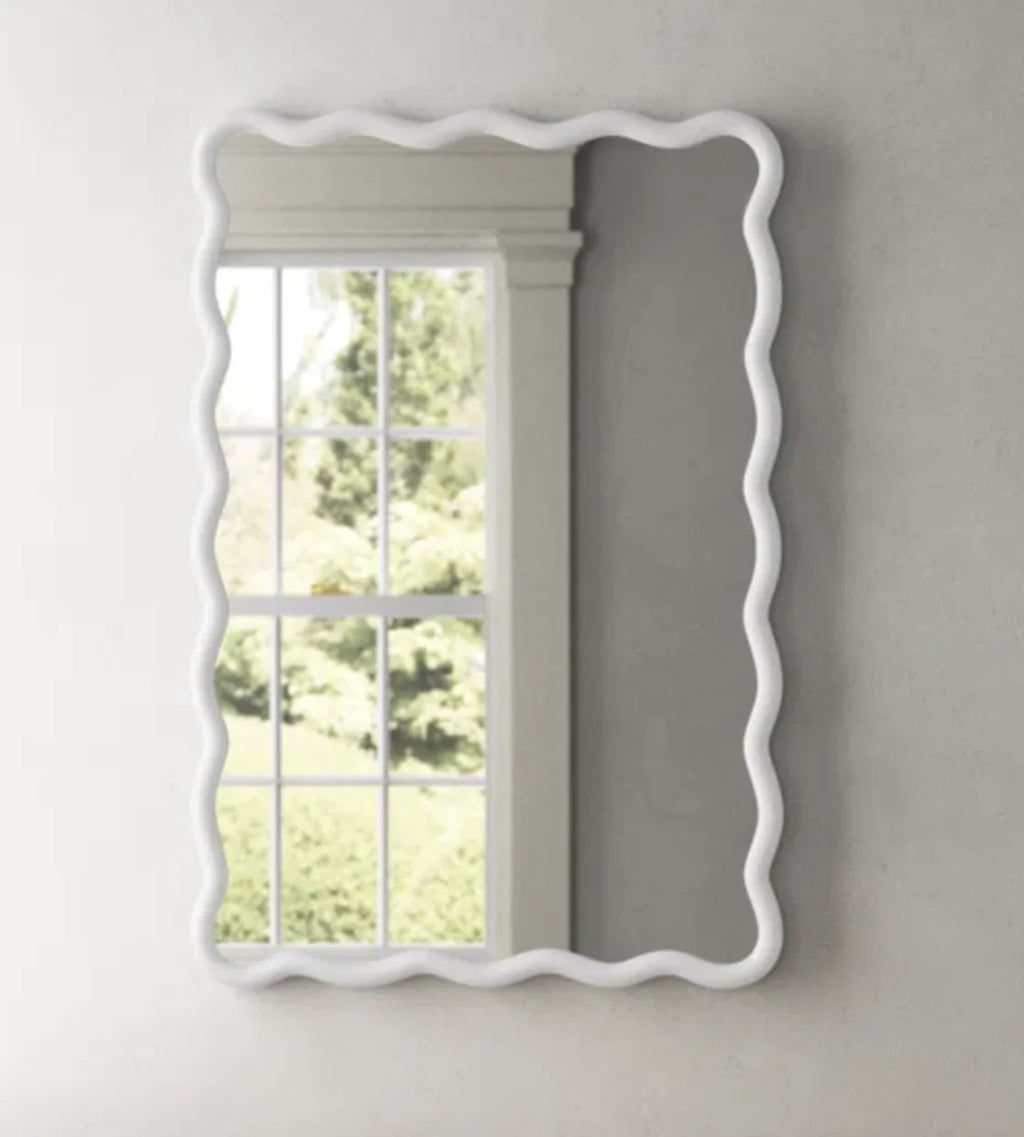 Solid Wood Wavy Frame Modern Mirror - 40x28 Inches Durable Farmhouse Wall Decor for Bathroom, Living Room & Entryway with Easy Install