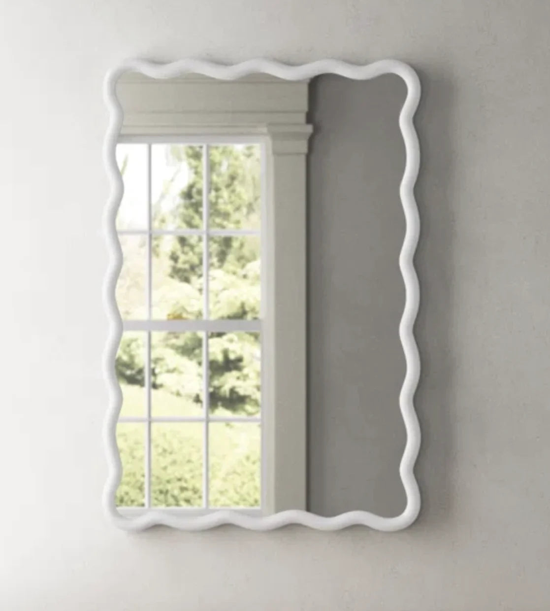 Solid Wood Wavy Frame Modern Mirror - 40x28 Inches Durable Farmhouse Wall Decor for Bathroom, Living Room & Entryway with Easy Install