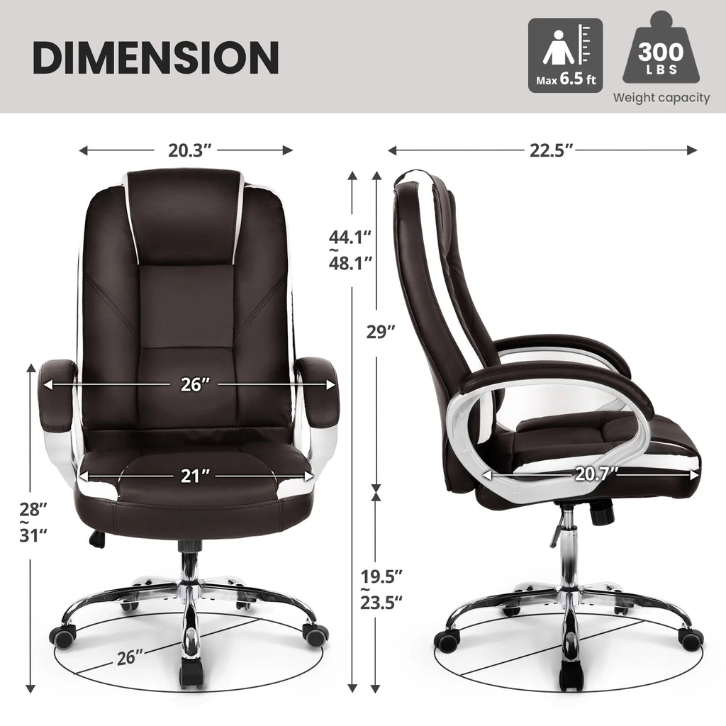 NEO CHAIR Home Office Chair, Heavy Duty Leather Office Chair, Ergonomic High Back Cushion Lumbar Back Support, Computer Desk Executive Chair for Work, 8 Hours Comfort, Jet Black