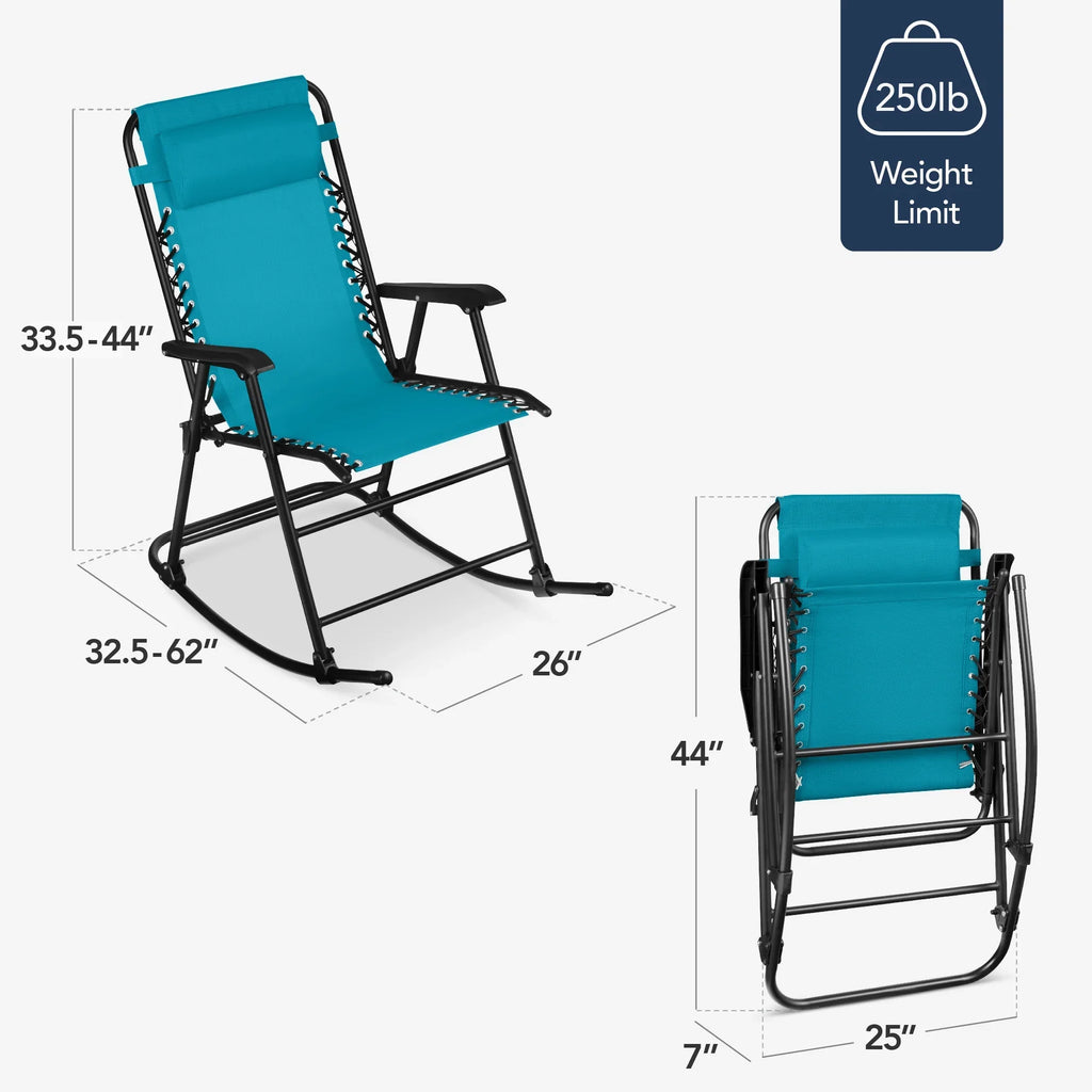 Best Choice Products Folding Outdoor Zero Gravity Rocking Lounge Chair w/ Headrest Pillow - Black