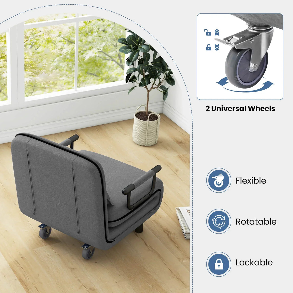 Costway 3-in-1 Convertible Sofa Bed with 5-Position Adjustable Backrest & Lumbar Pillow Brown